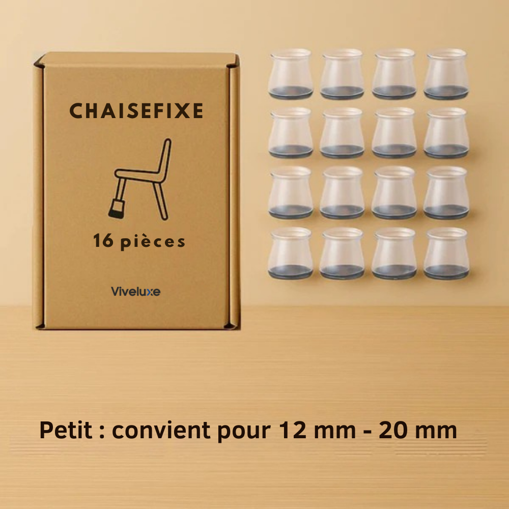 ChaiseFixe™ | Chaussettes invisibles et flexibles pour pieds de chaise – protégez vos sols contre les rayures