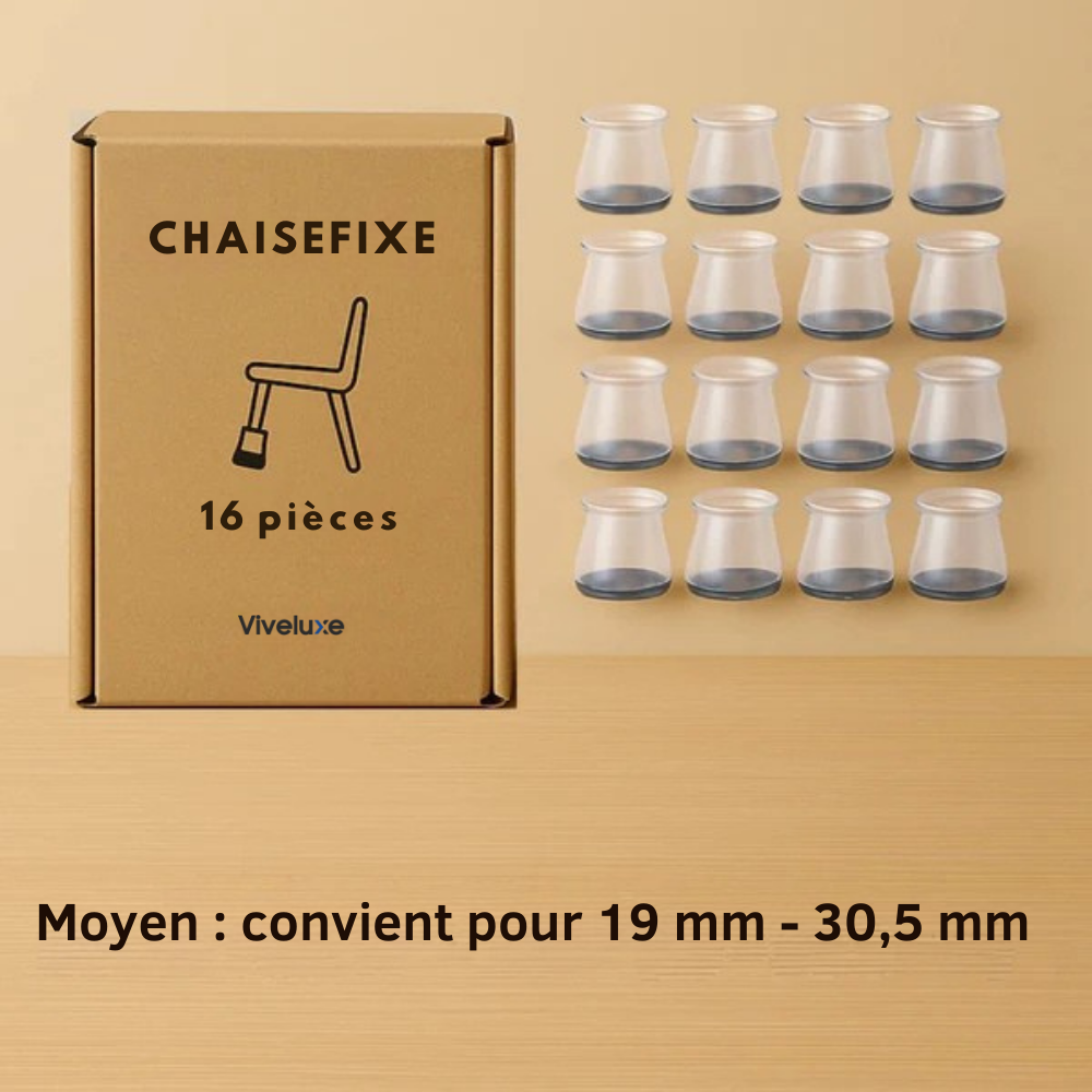 ChaiseFixe™ | Chaussettes invisibles et flexibles pour pieds de chaise – protégez vos sols contre les rayures