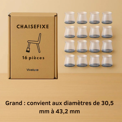 ChaiseFixe™ | Chaussettes invisibles et flexibles pour pieds de chaise – protégez vos sols contre les rayures