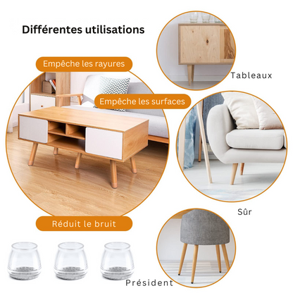 ChaiseFixe™ | Chaussettes invisibles et flexibles pour pieds de chaise – protégez vos sols contre les rayures