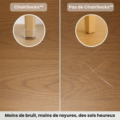 ChaiseFixe™ | Chaussettes invisibles et flexibles pour pieds de chaise – protégez vos sols contre les rayures
